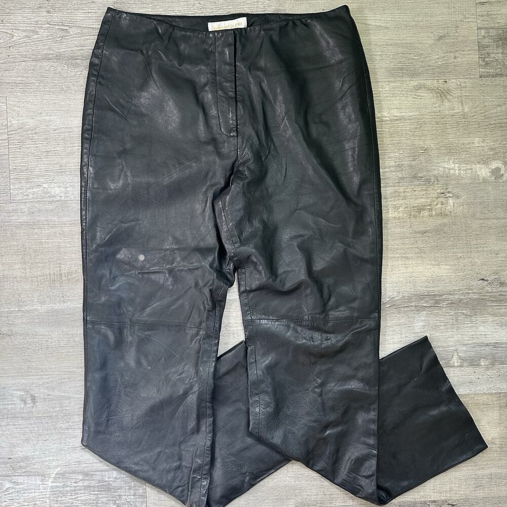 Margaret Godfrey Black Leather Flat Front Pants Women's Solid Regular Size 14